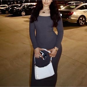 Elegant Gray Long Sleeve Dress